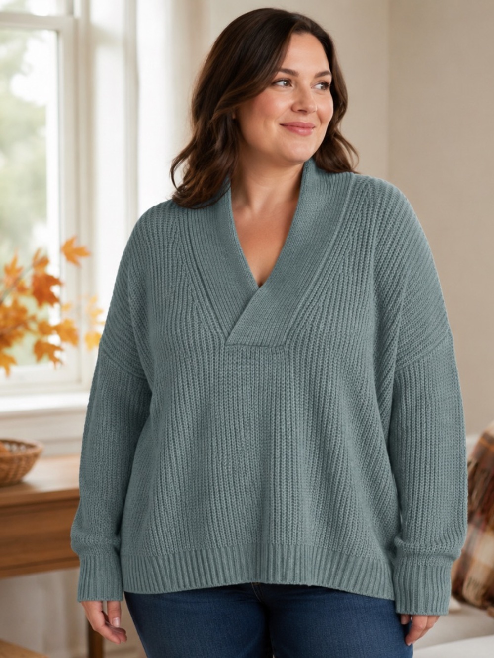 Talbots  Outlet  Shawl Collar Lightweight knit  Aqua V-Neck Sweater New size 3X